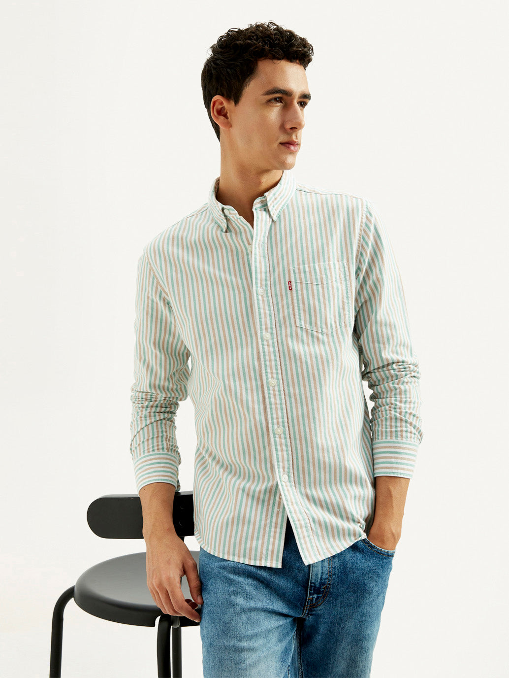 Men's Striped Slim Fit Oxford Shirt - Elevated View