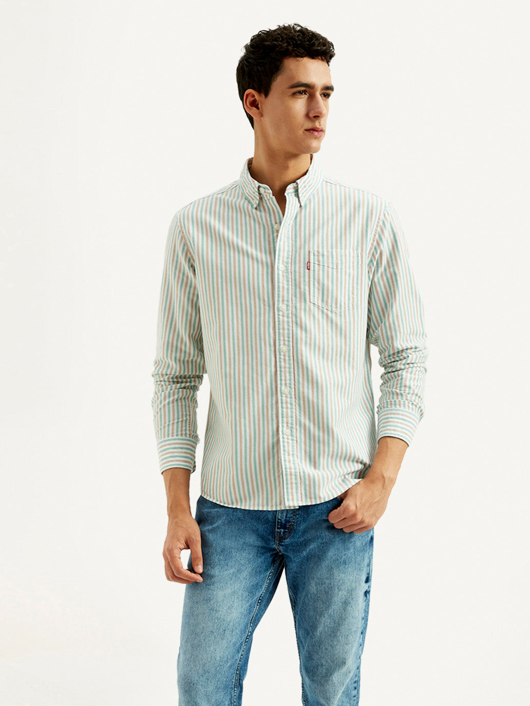 Men's Striped Slim Fit Oxford Shirt - Styleshot View