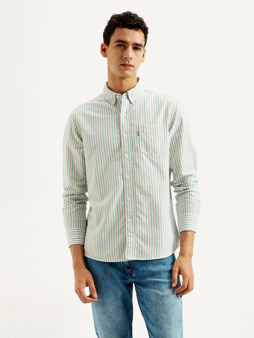 Men's Striped Slim Fit Oxford Shirt - Front View
