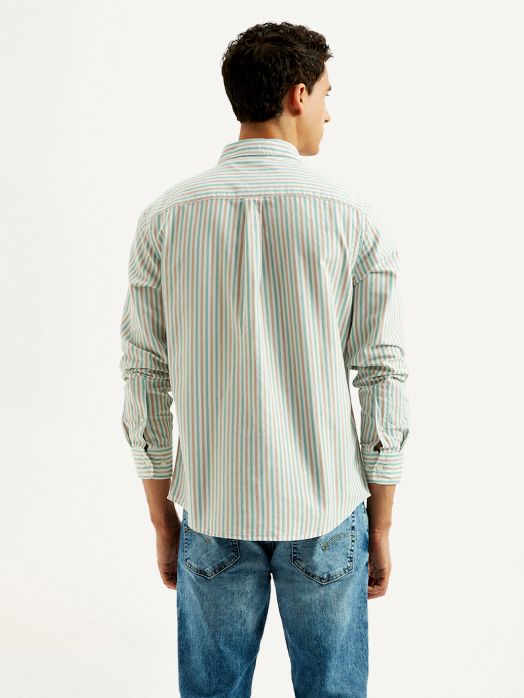 Men's Striped Slim Fit Oxford Shirt - Back View