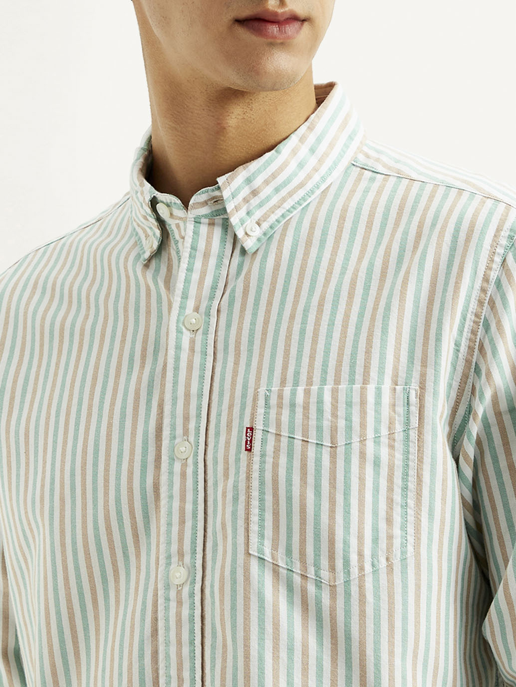 Men's Striped Slim Fit Oxford Shirt - Detail View