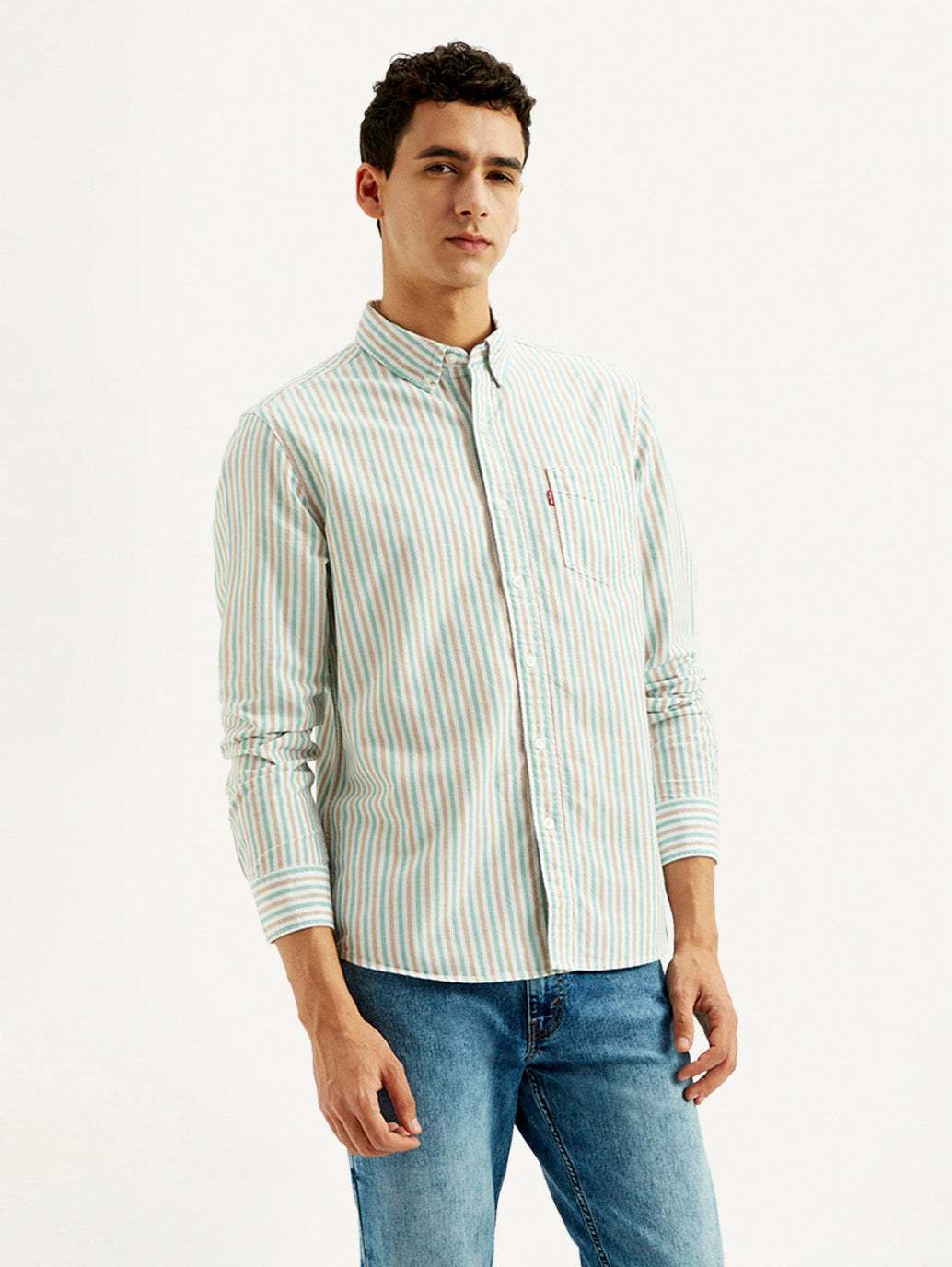 Men's Striped Slim Fit Oxford Shirt - Side View