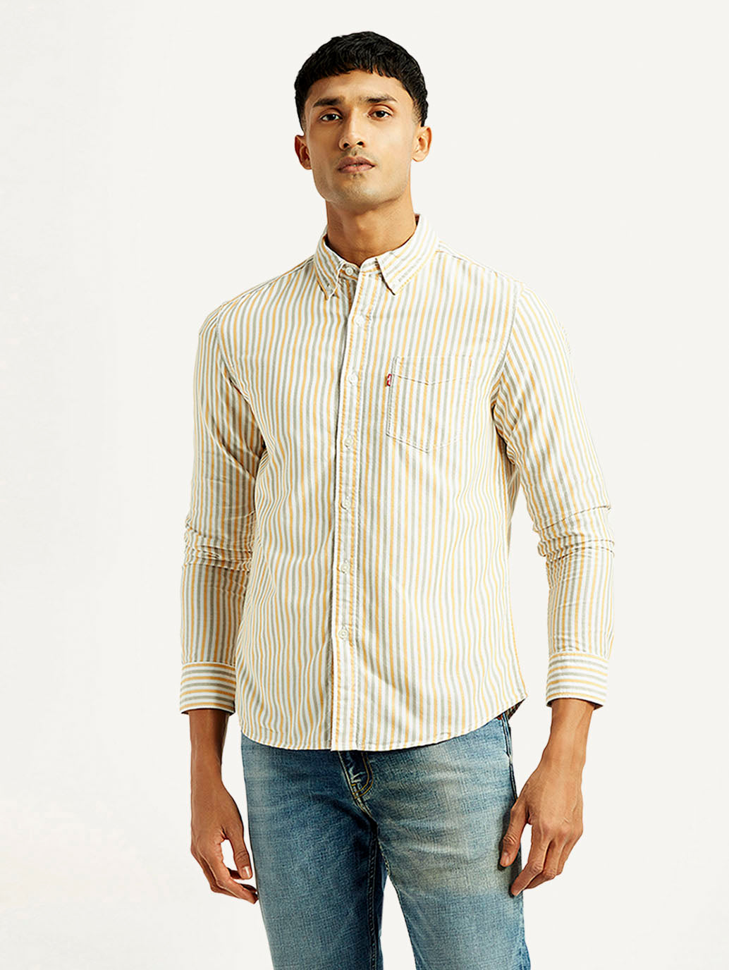 Men's Striped Slim Fit Oxford Shirt - Front View