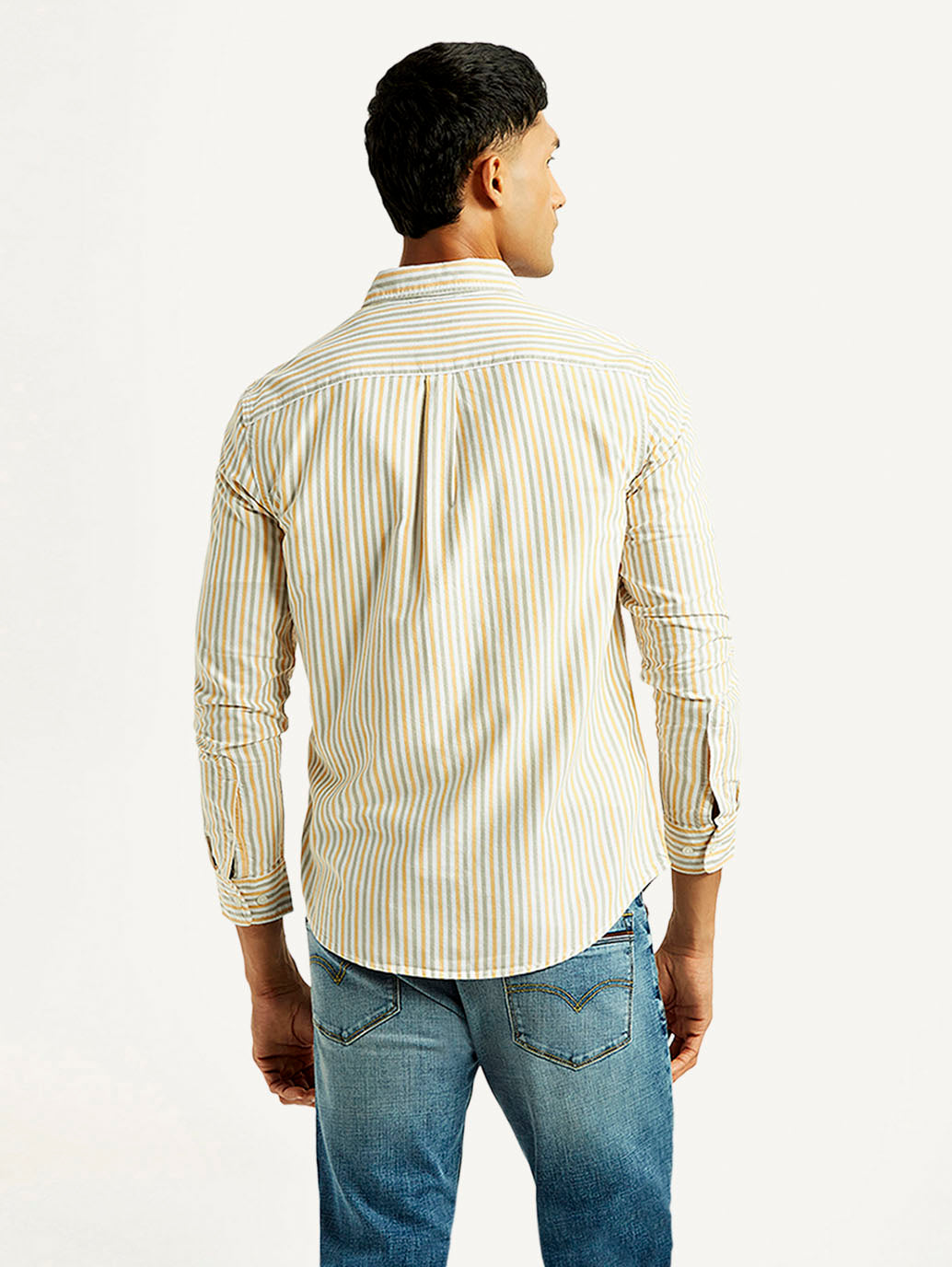 Men's Striped Slim Fit Oxford Shirt - Back View