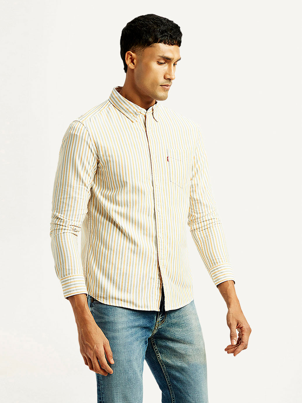 Men's Striped Slim Fit Oxford Shirt - Side View