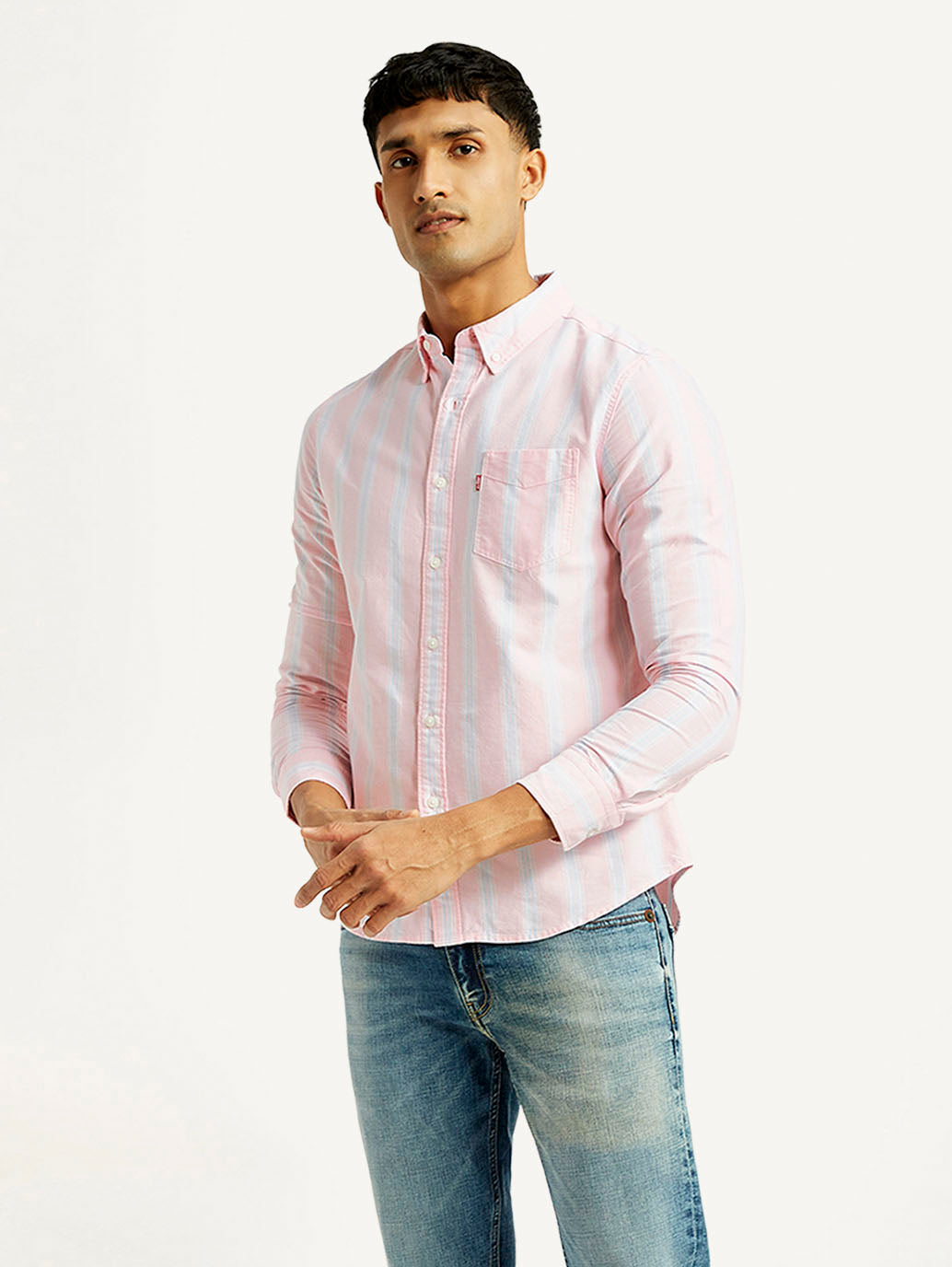 Men's Striped Slim Fit Oxford Shirt - Styleshot View
