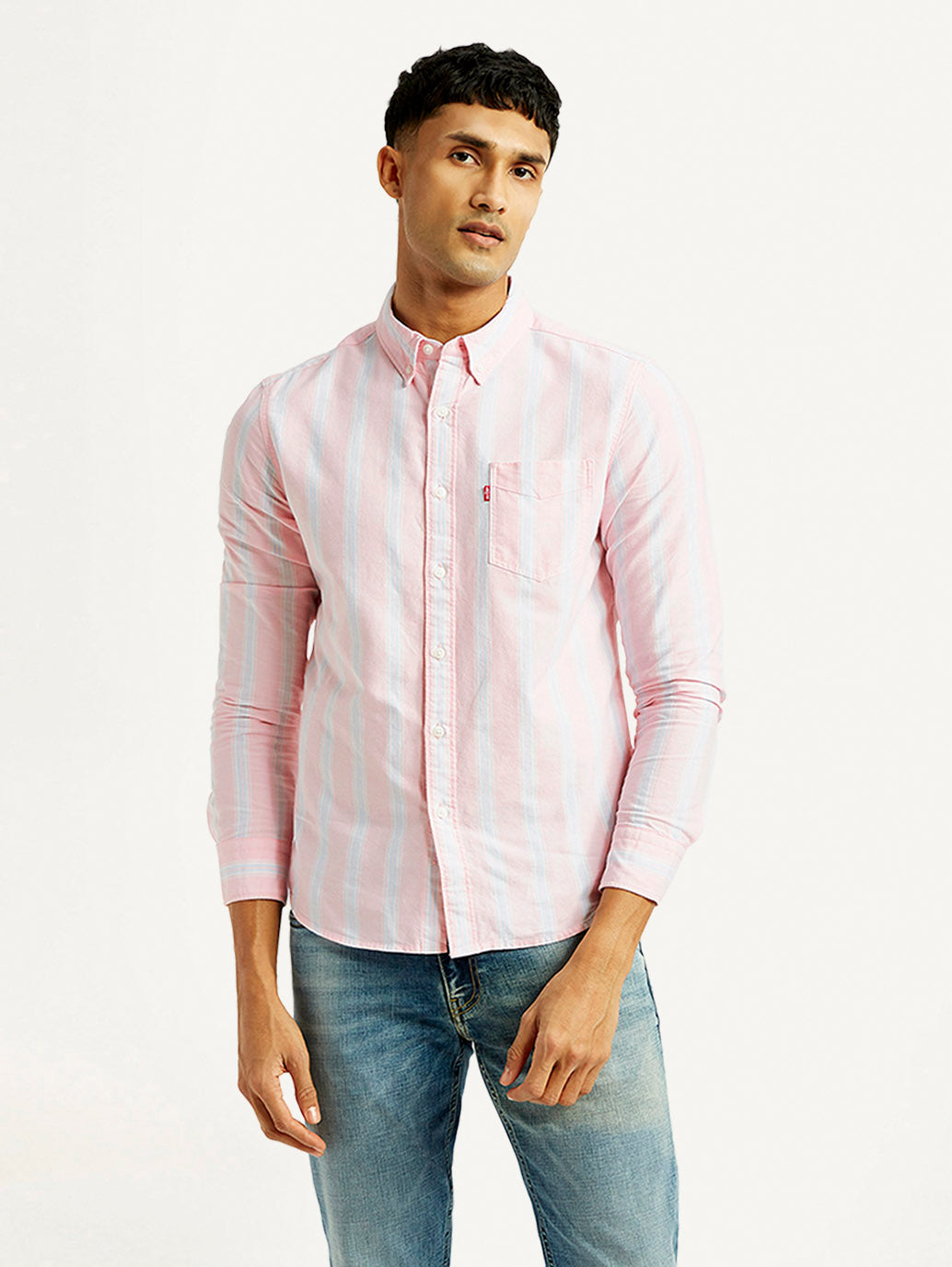Men's Striped Slim Fit Oxford Shirt - Front View