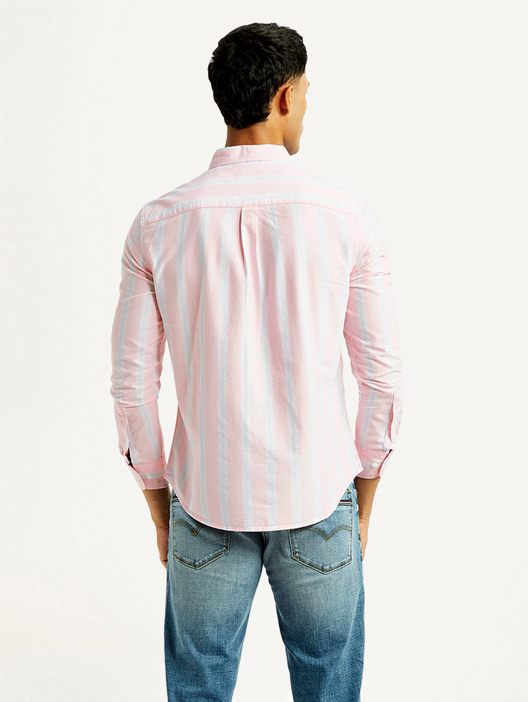 Men's Striped Slim Fit Oxford Shirt - Back View