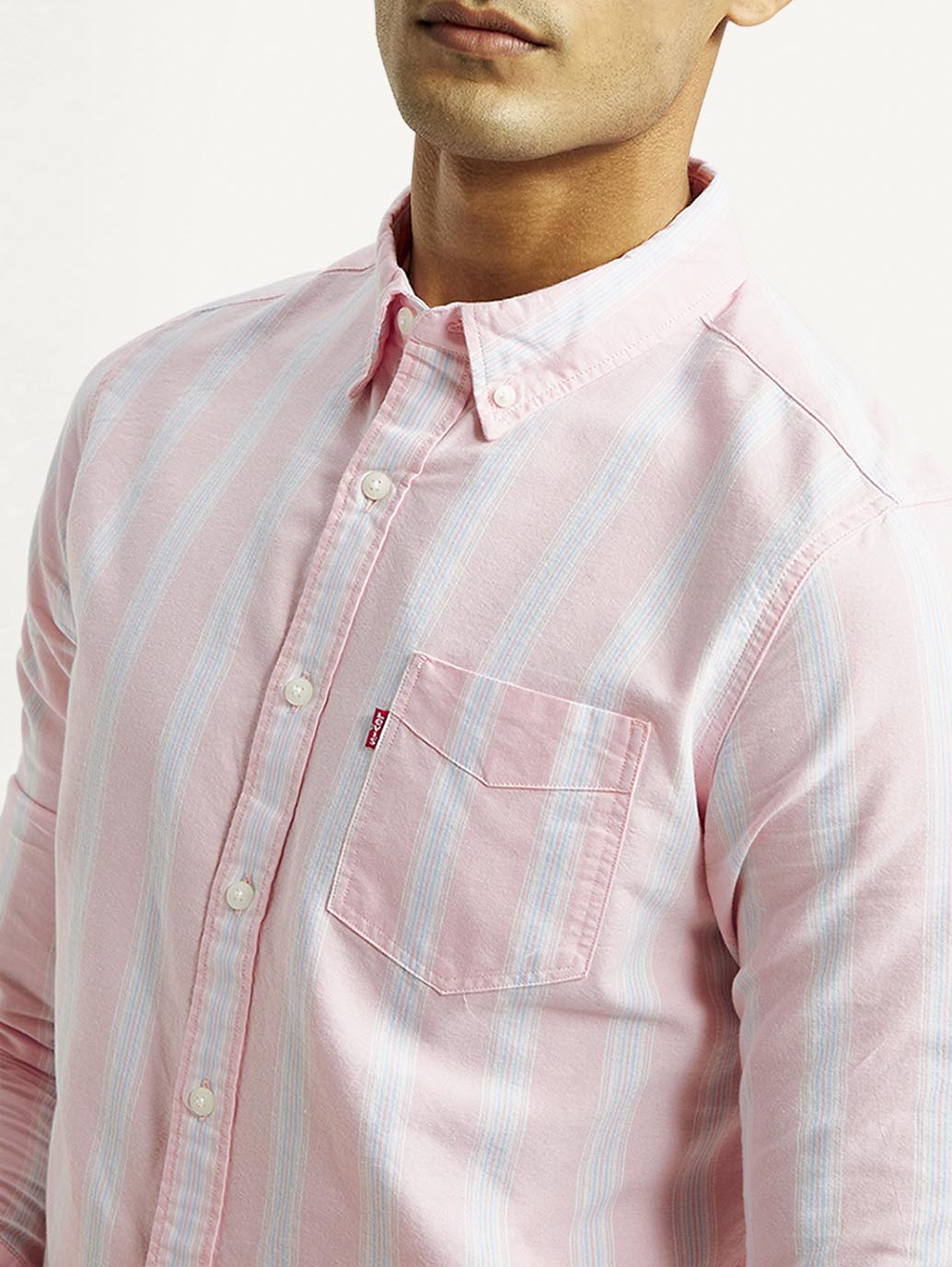 Men's Striped Slim Fit Oxford Shirt - Detail View