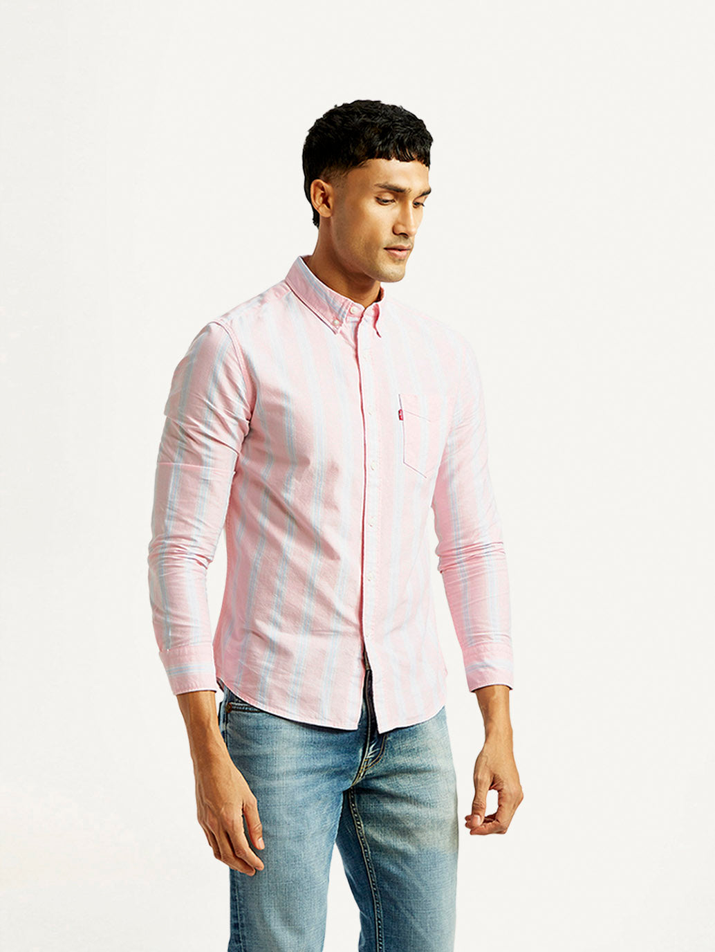Men's Striped Slim Fit Oxford Shirt - Side View