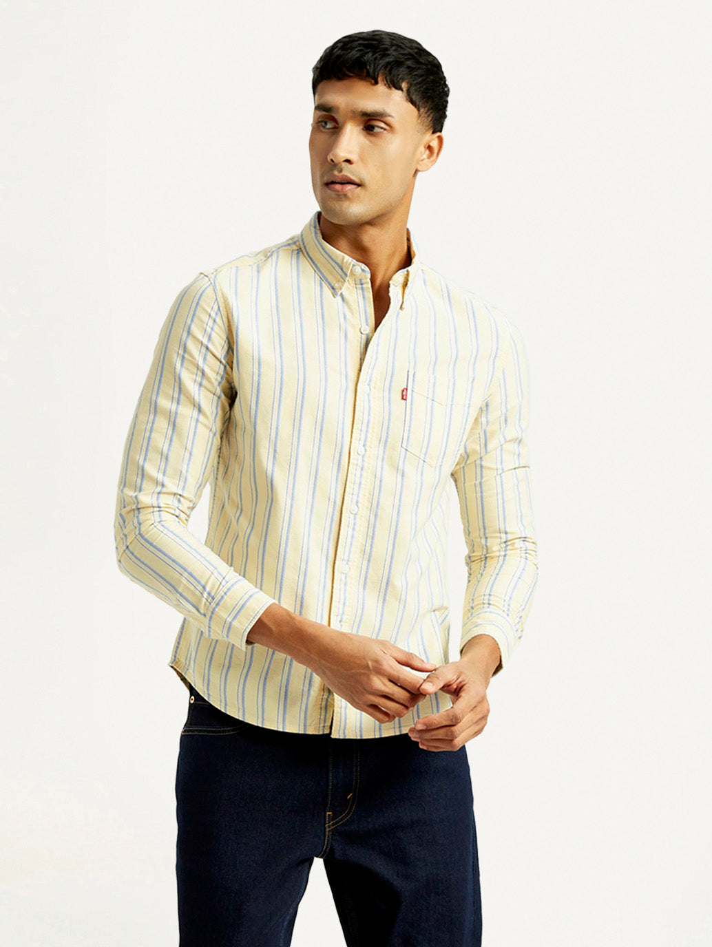 Men's Striped Slim Fit Oxford Shirt - Styleshot View