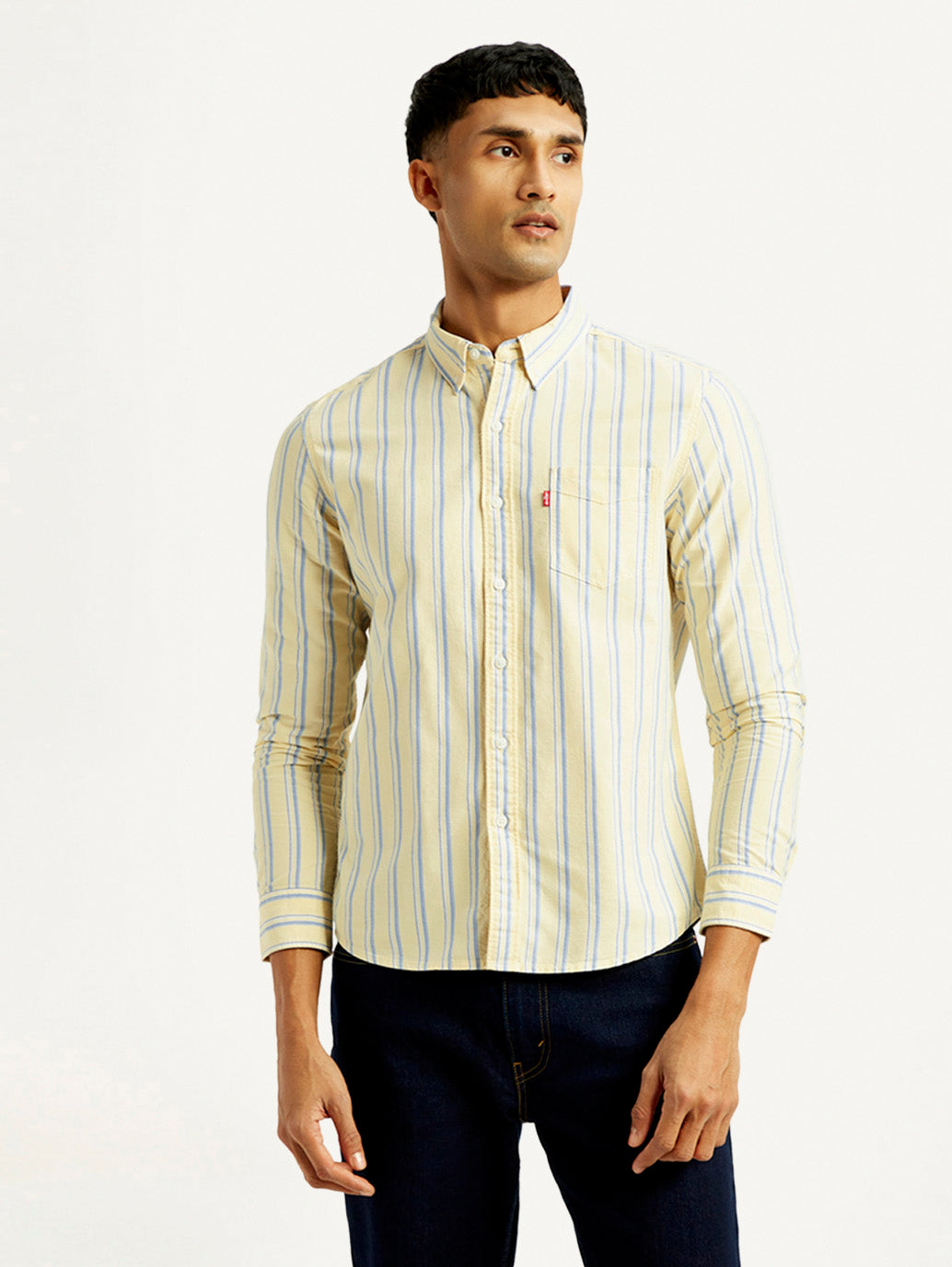 Men's Striped Slim Fit Oxford Shirt - Front View
