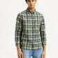 Men's Checkered Green Slim Fit Shirt - Front View