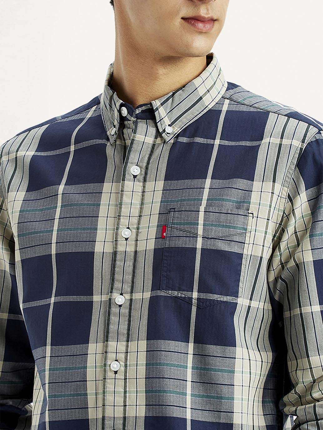 Men's Checkered Multi Color Slim Fit Shirt - Detail View