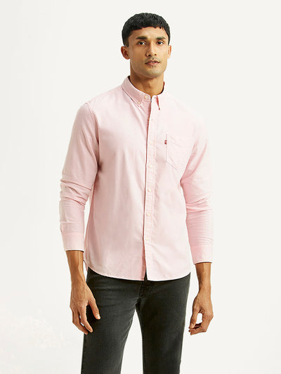 Men's Solid Light Pink Slim Fit Shirt