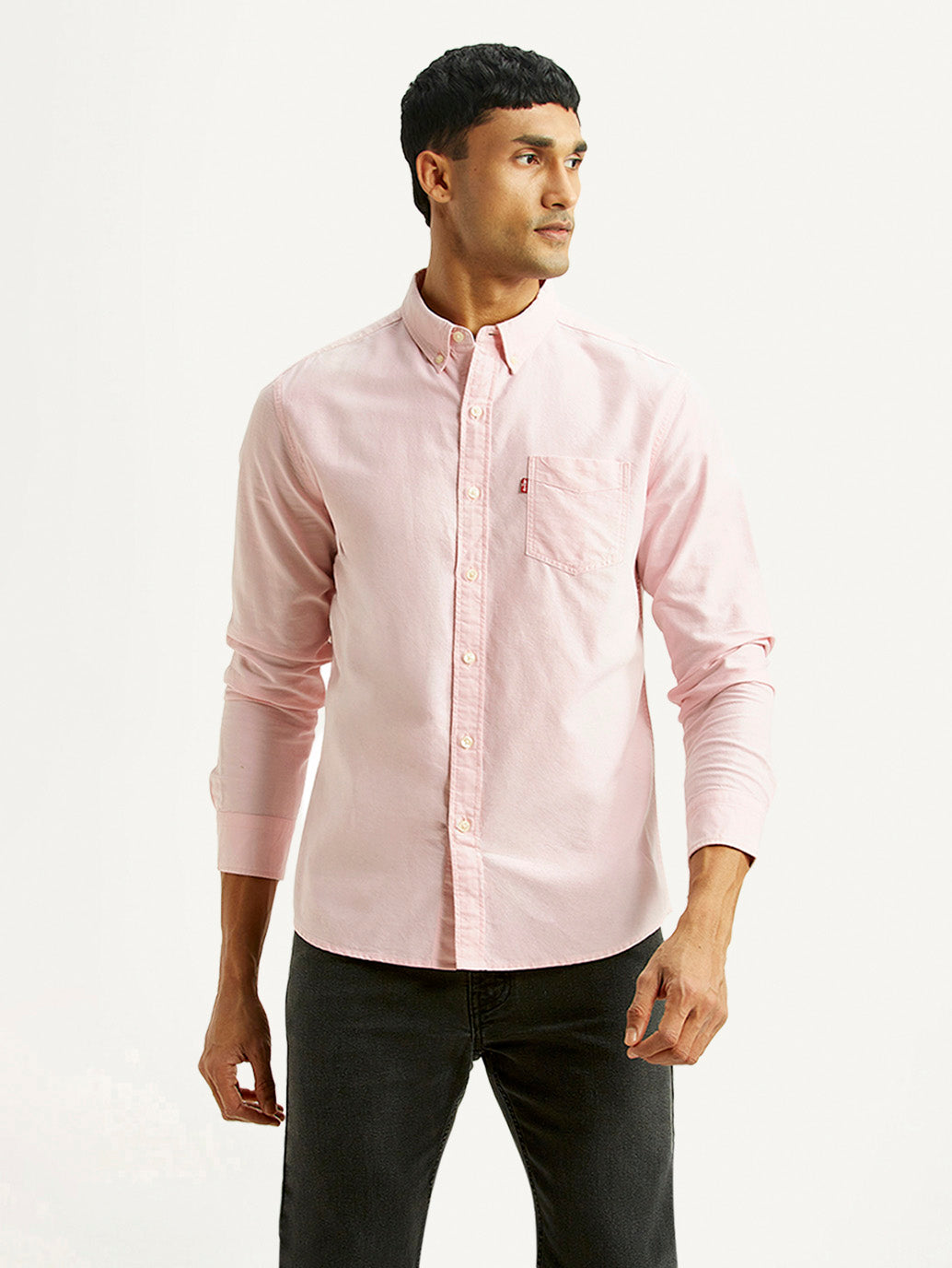 Men's Solid Light Pink Slim Fit Shirt - Front View