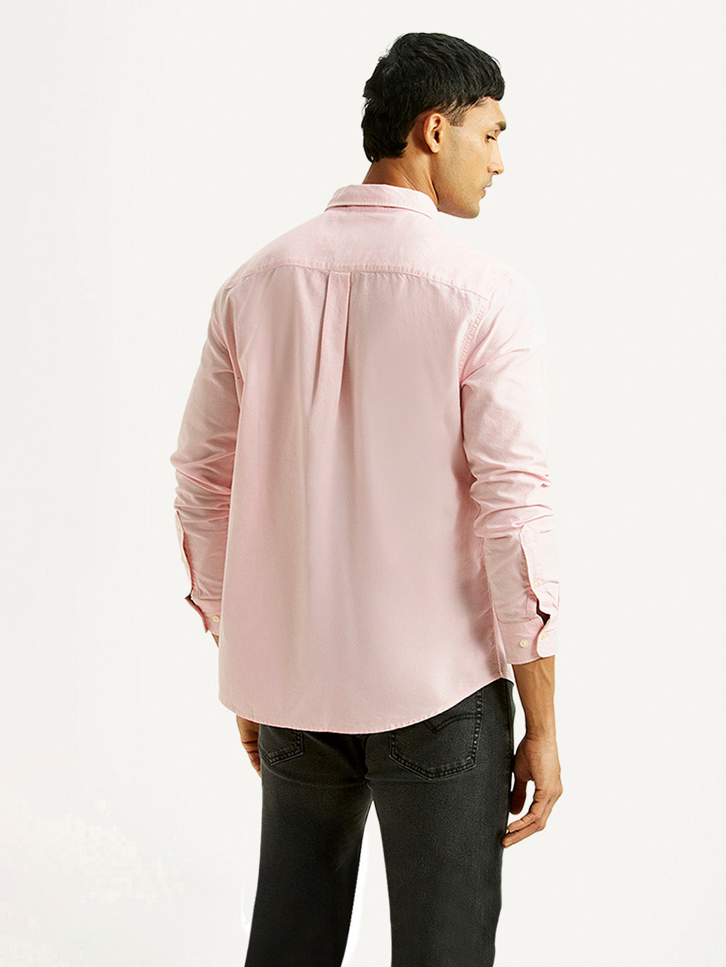 Men's Solid Light Pink Slim Fit Shirt - Back View