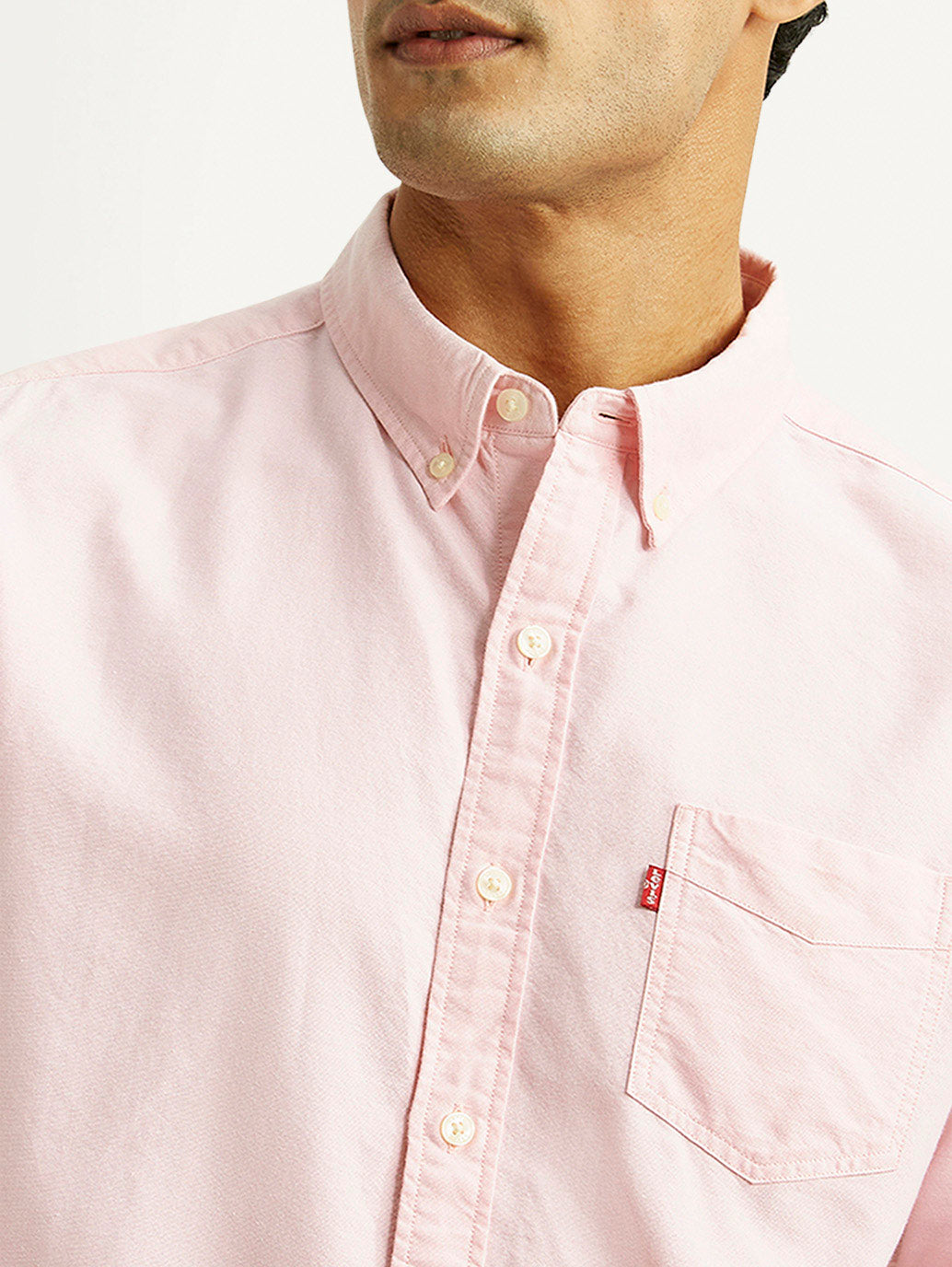 Men's Solid Light Pink Slim Fit Shirt - Detail View
