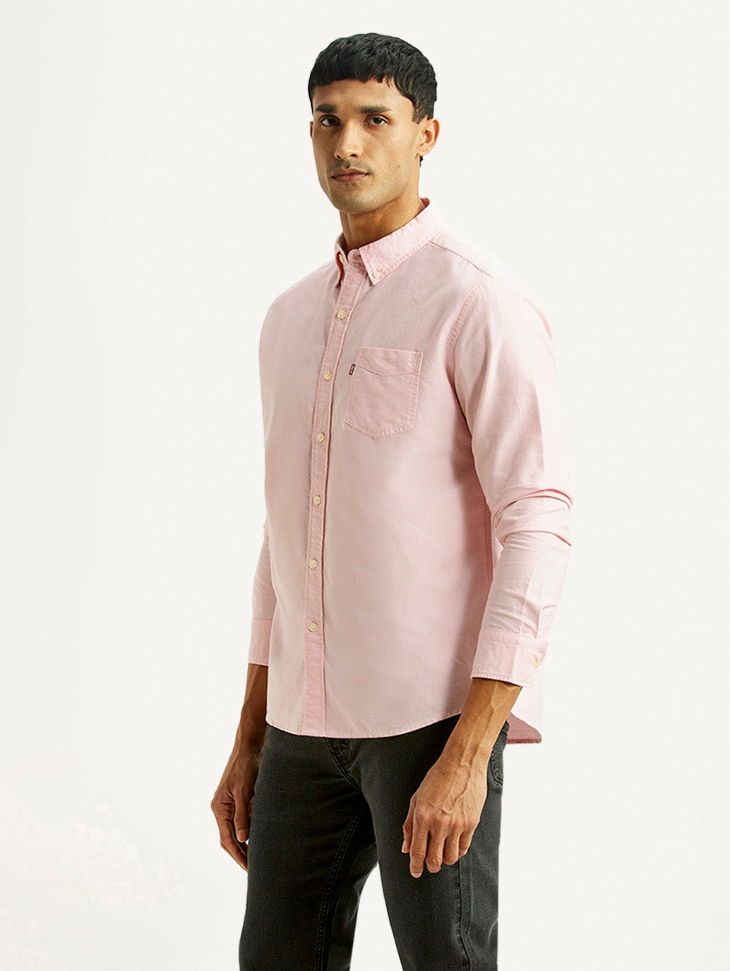 Men's Solid Light Pink Slim Fit Shirt - Side View