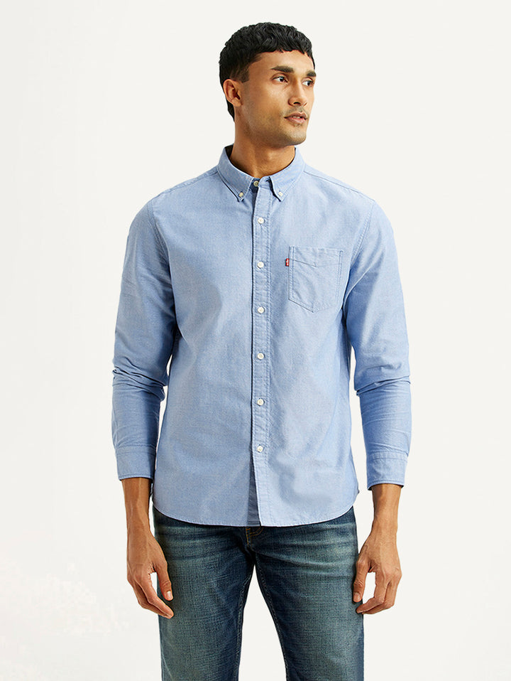 Men's Solid Light Blue Slim Fit Oxford Shirt
