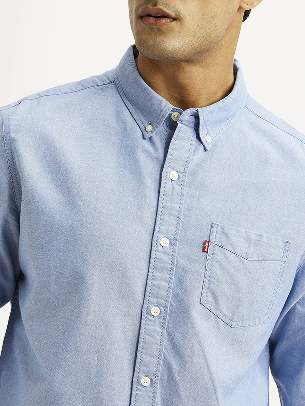 Men's Solid Light Blue Slim Fit Shirt - Detail View