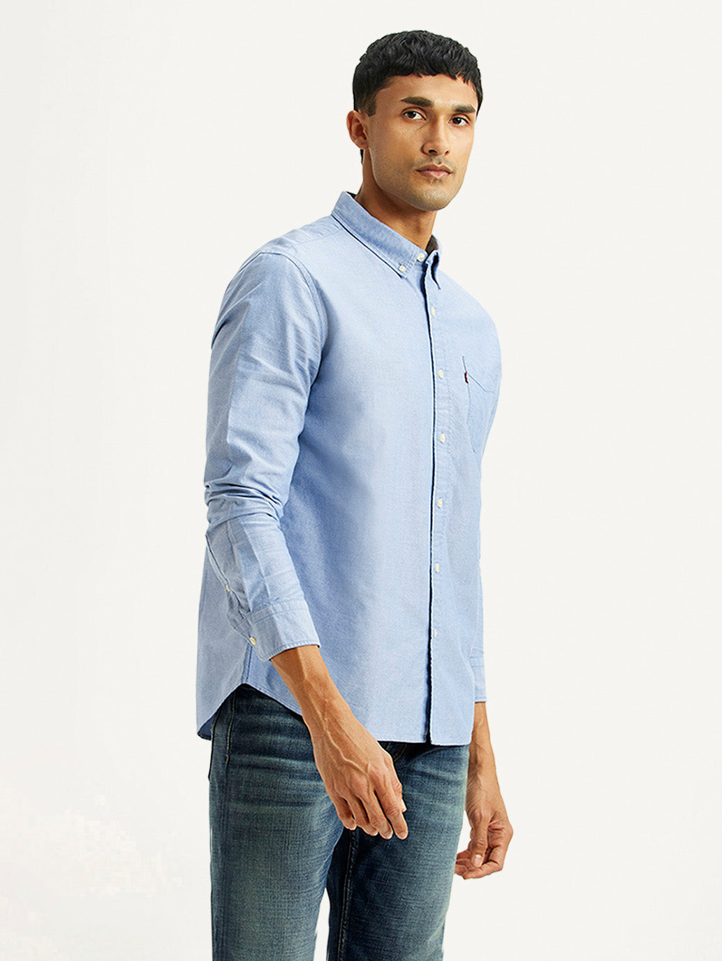 Men's Solid Light Blue Slim Fit Shirt - Side View