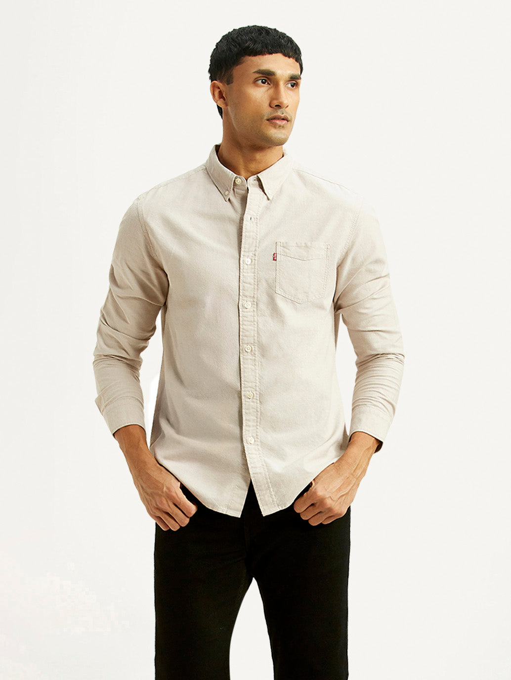 Men's Solid Beige Slim Fit Shirt - Styleshot View