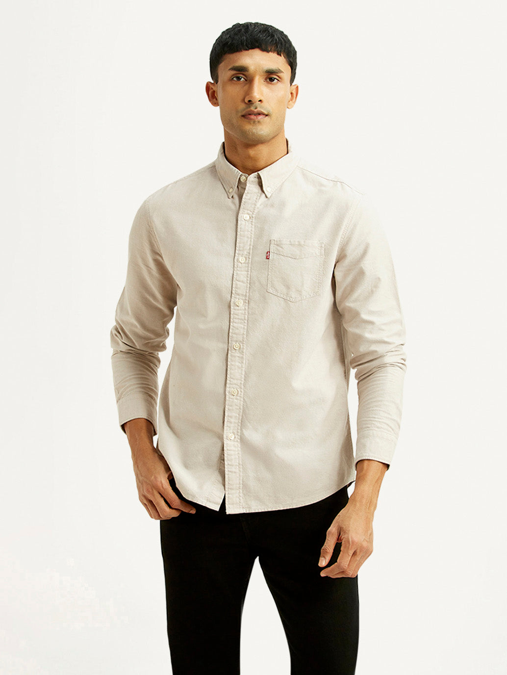 Men's Solid Beige Slim Fit Shirt - Front View