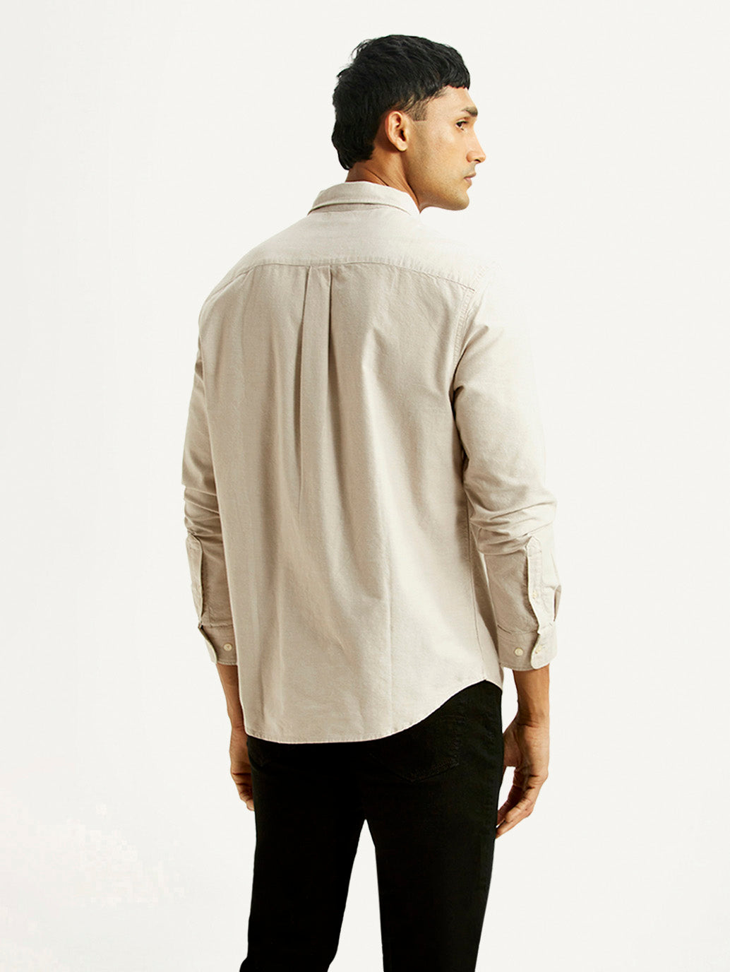 Men's Solid Beige Slim Fit Shirt - Back View