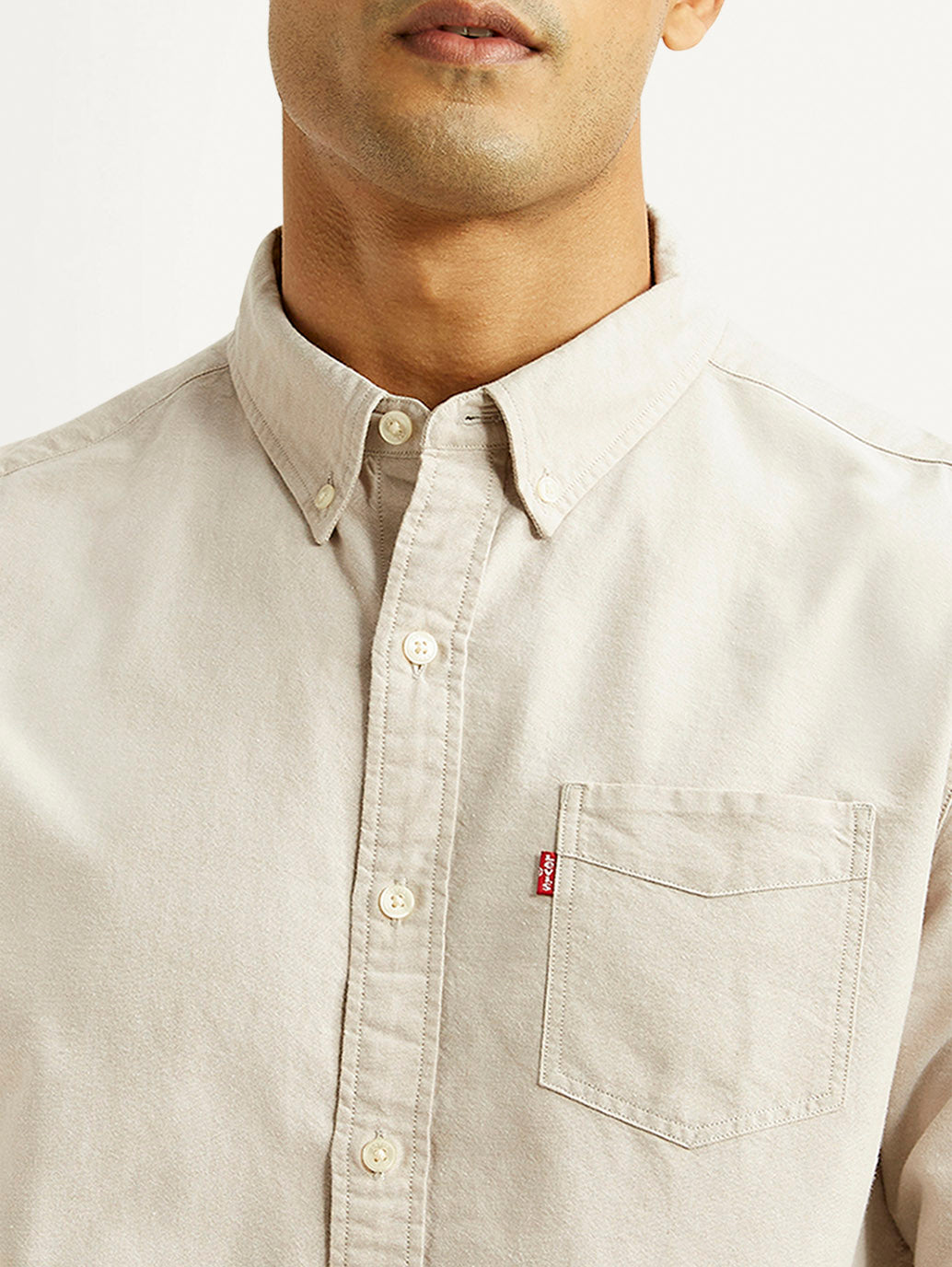 Men's Solid Beige Slim Fit Shirt - Detail View