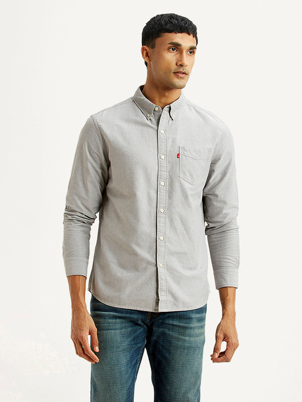 Men's Solid Light Grey Slim Fit Shirt - Front View