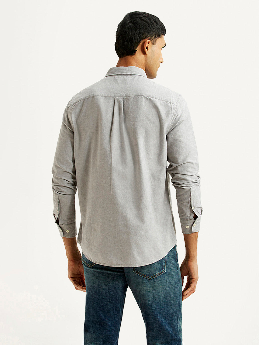 Men's Solid Light Grey Slim Fit Shirt - Back View