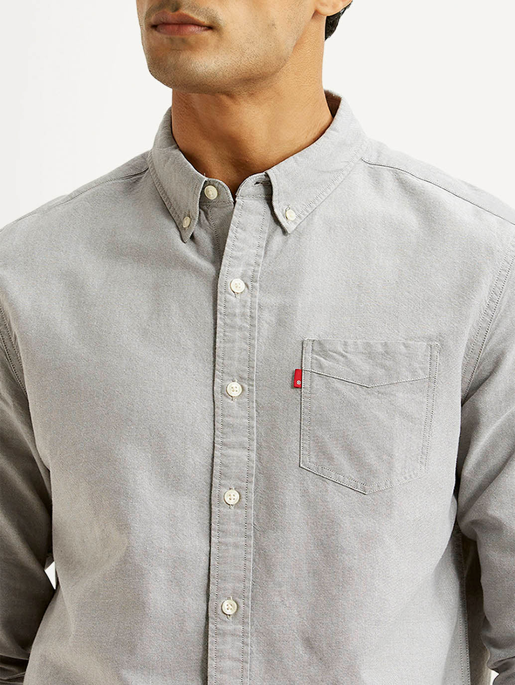 Men's Solid Light Grey Slim Fit Shirt - Detail View