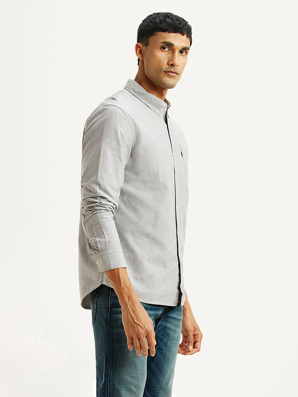 Men's Solid Light Grey Slim Fit Shirt - Side View
