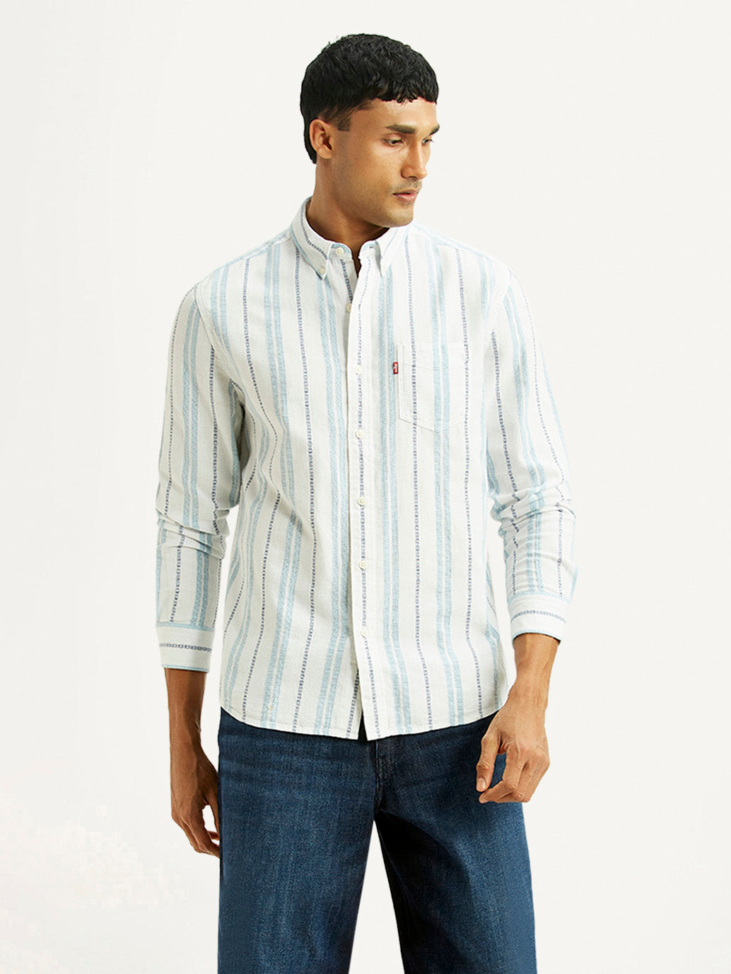 Men's Striped White Slim Fit Shirt - Styleshot View