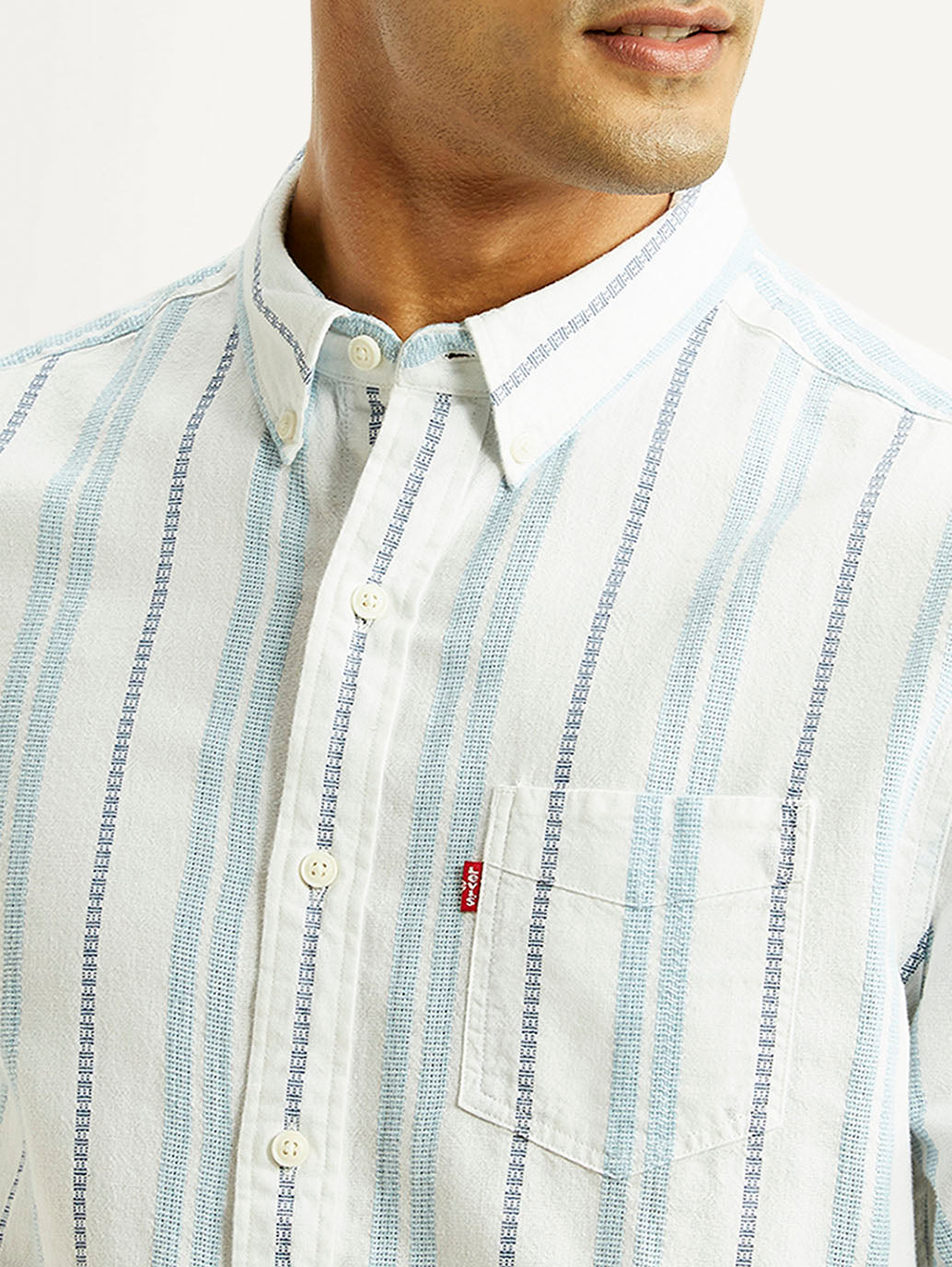 Men's Striped White Slim Fit Shirt - Detail View