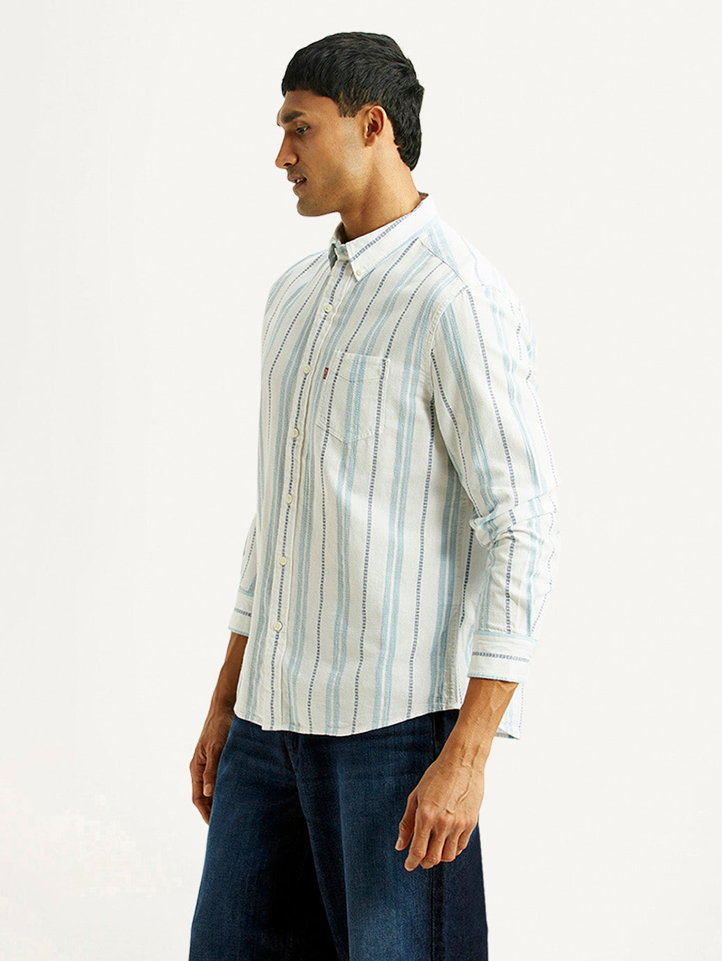 Men's Striped White Slim Fit Shirt - Side View
