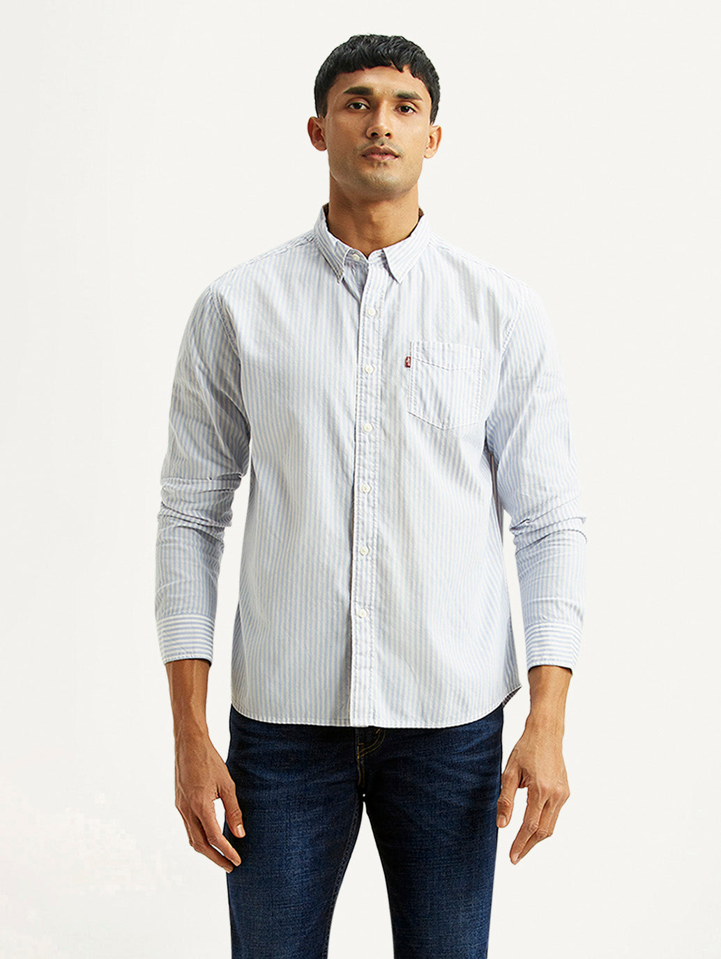 Men's Striped White Slim Fit Shirt - Styleshot View