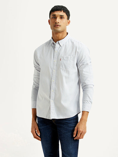 Men's Striped White Slim Fit Shirt