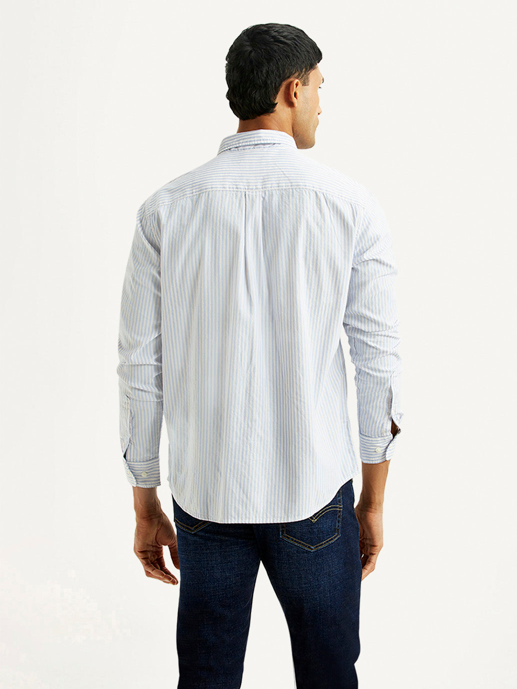 Men's Striped White Slim Fit Shirt - Back View