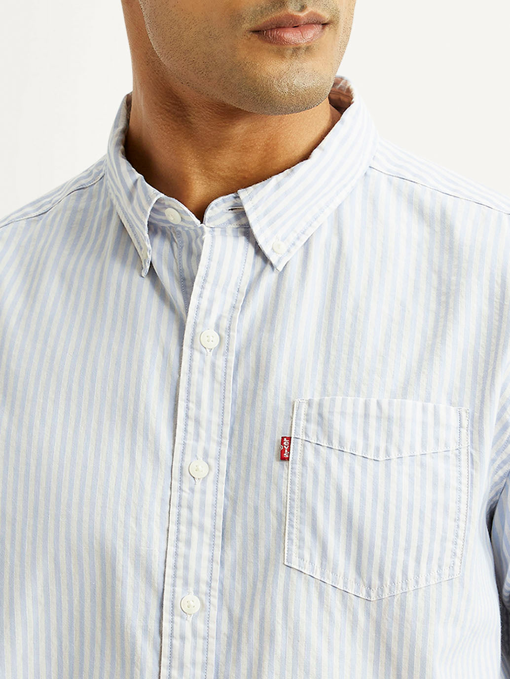 Men's Striped White Slim Fit Shirt - Detail View