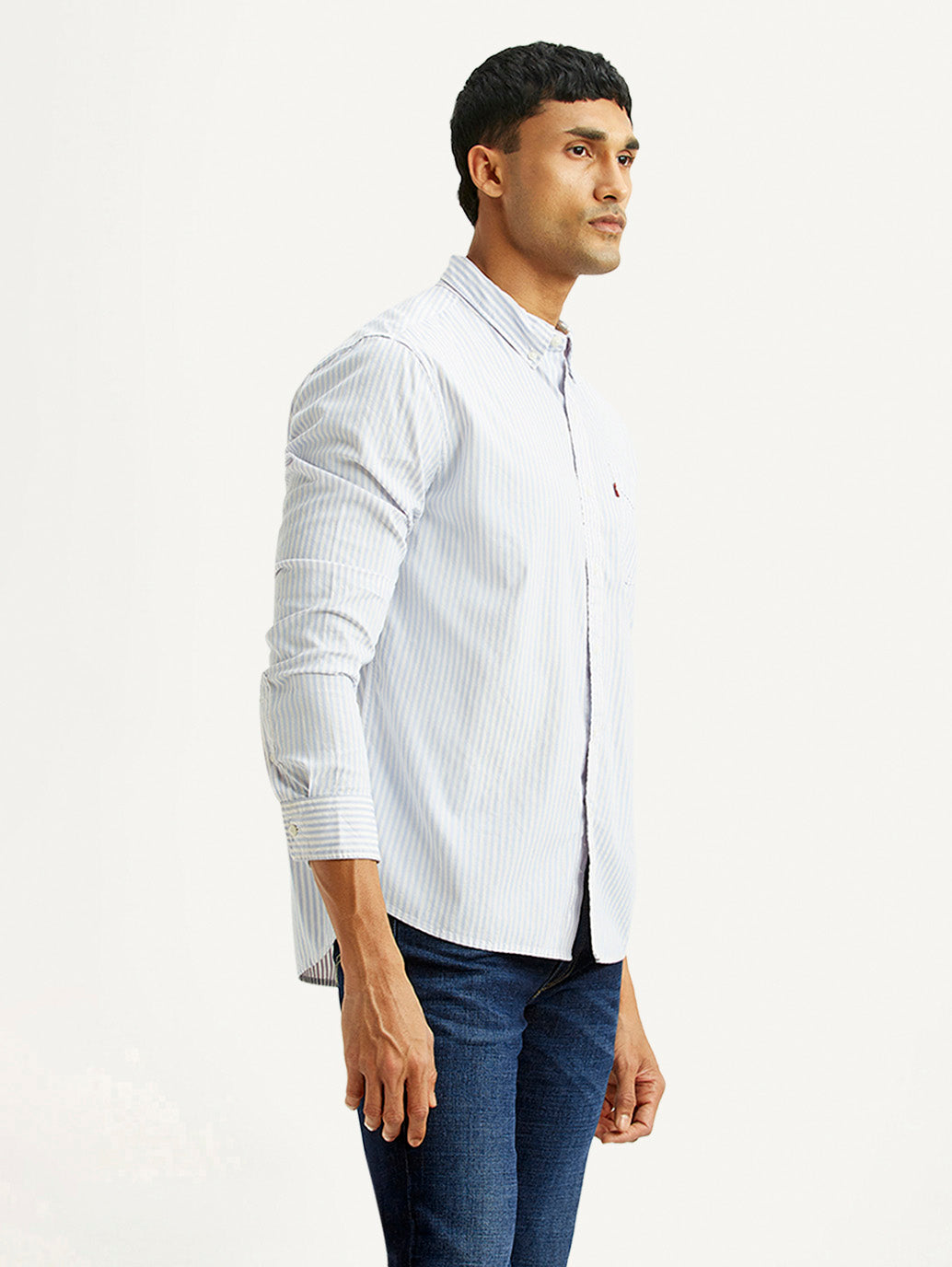 Men's Striped White Slim Fit Shirt - Side View