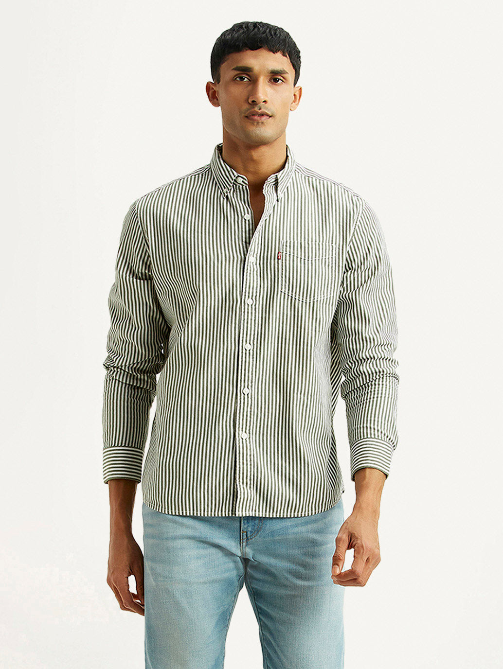 Men's Striped Olive Slim Fit Shirt