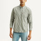 Men's Striped Olive Slim Fit Shirt - Front View