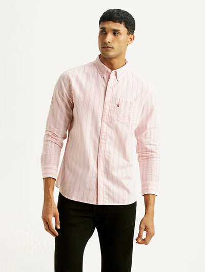 Men's Striped Light Pink Slim Fit Shirt