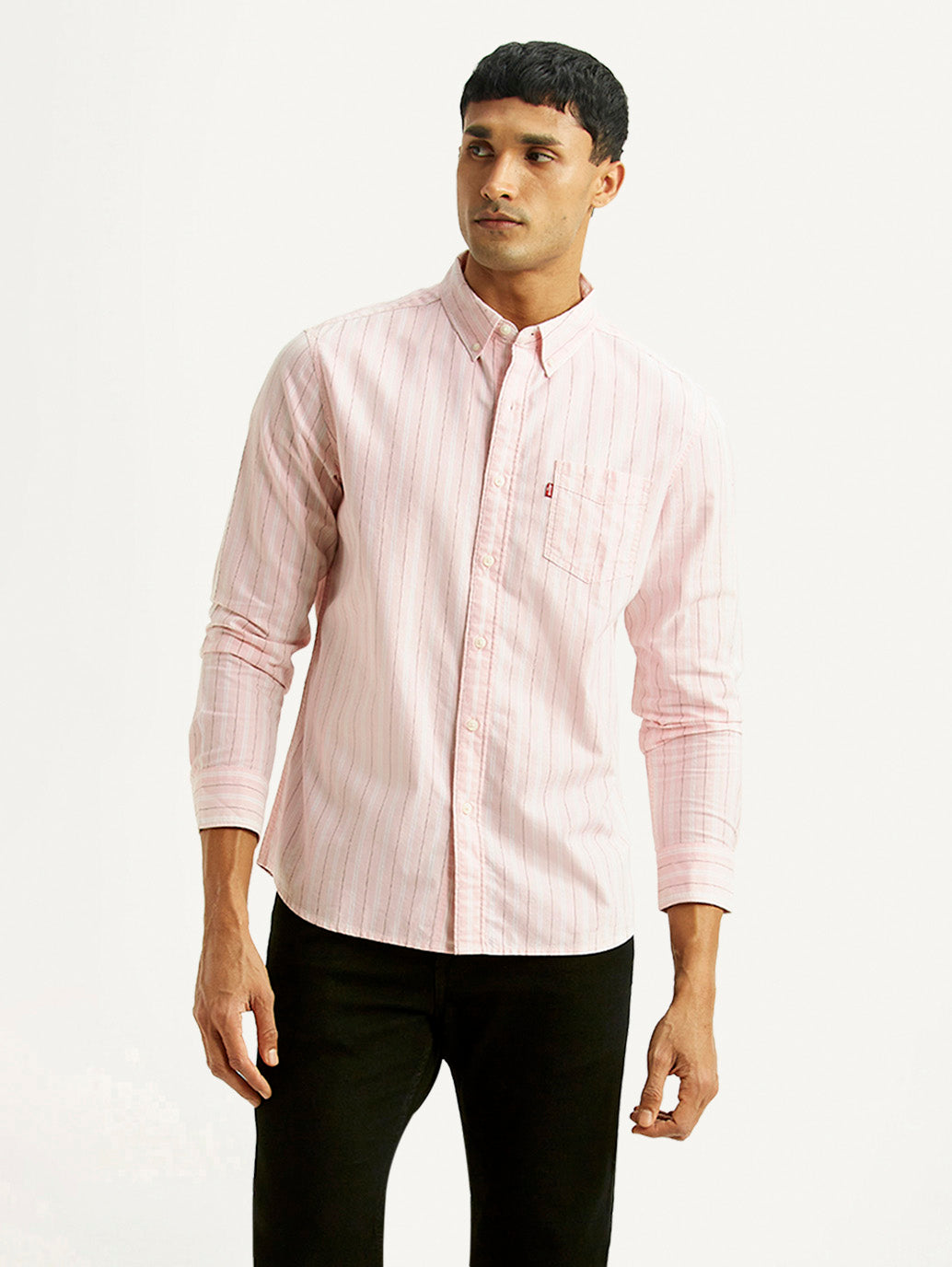 Men's Striped Light Pink Slim Fit Shirt - Styleshot View