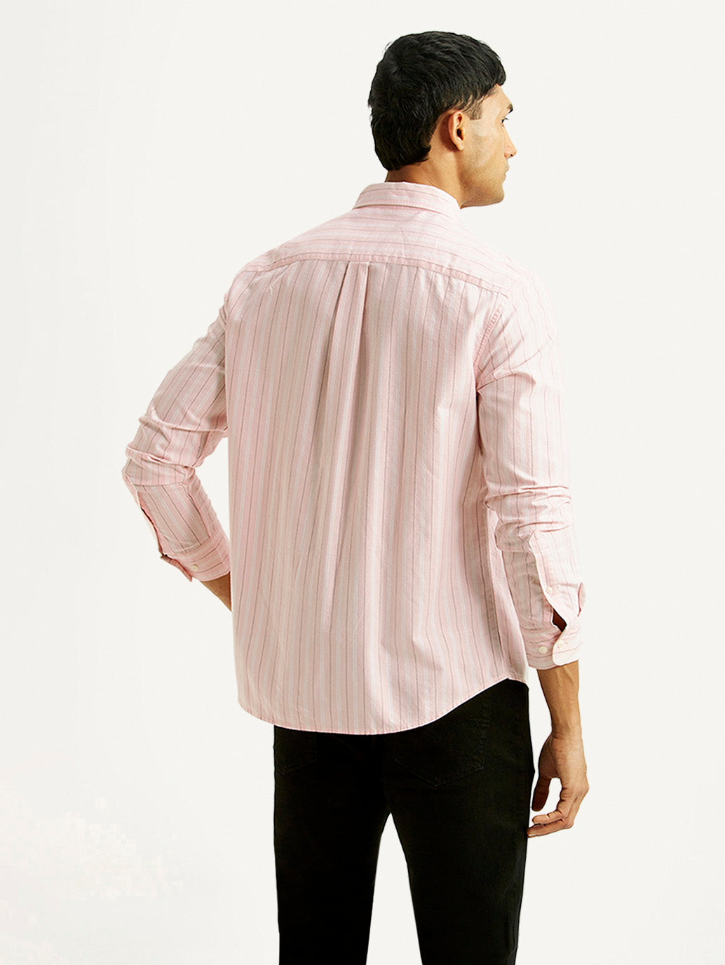 Men's Striped Light Pink Slim Fit Shirt - Back View