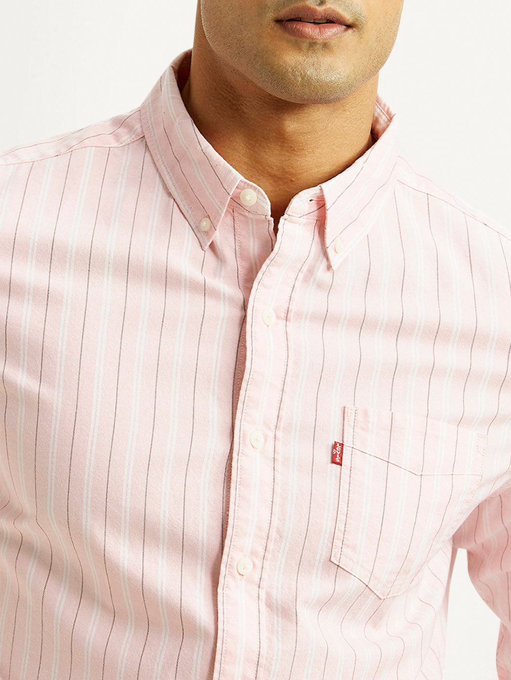 Men's Striped Light Pink Slim Fit Shirt - Detail View