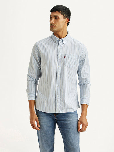 Men's Striped Light Blue Slim Fit Shirt