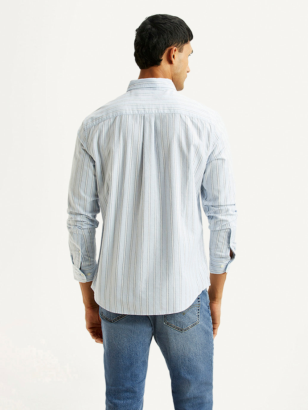 Men's Striped Light Blue Slim Fit Shirt - Back View